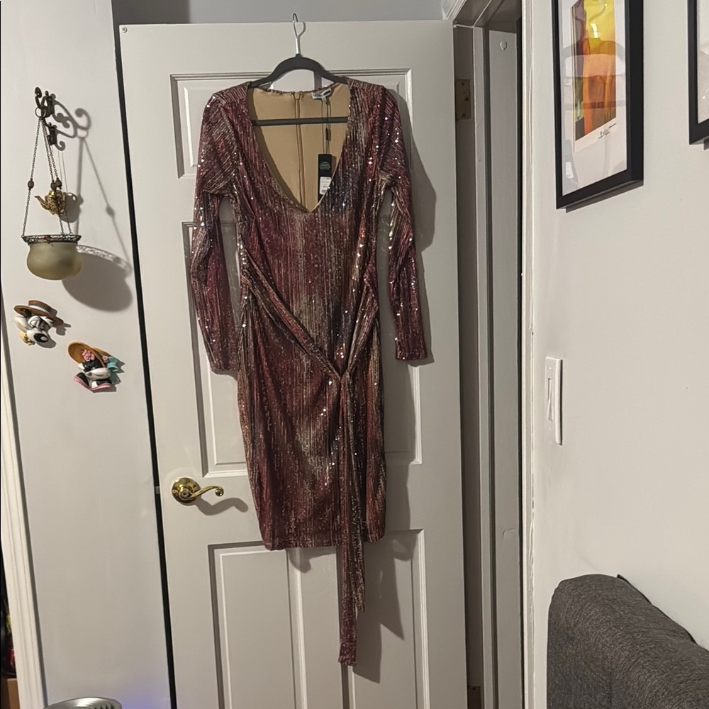 Fashion Nova Sparkling Long Sleeve Dress - Burgundy